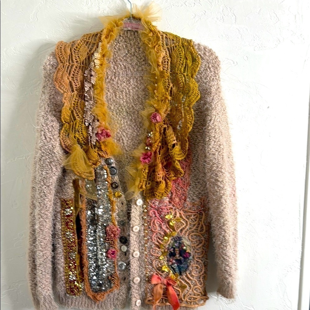 Large Boucle Cardigan Sweater Mixed Media